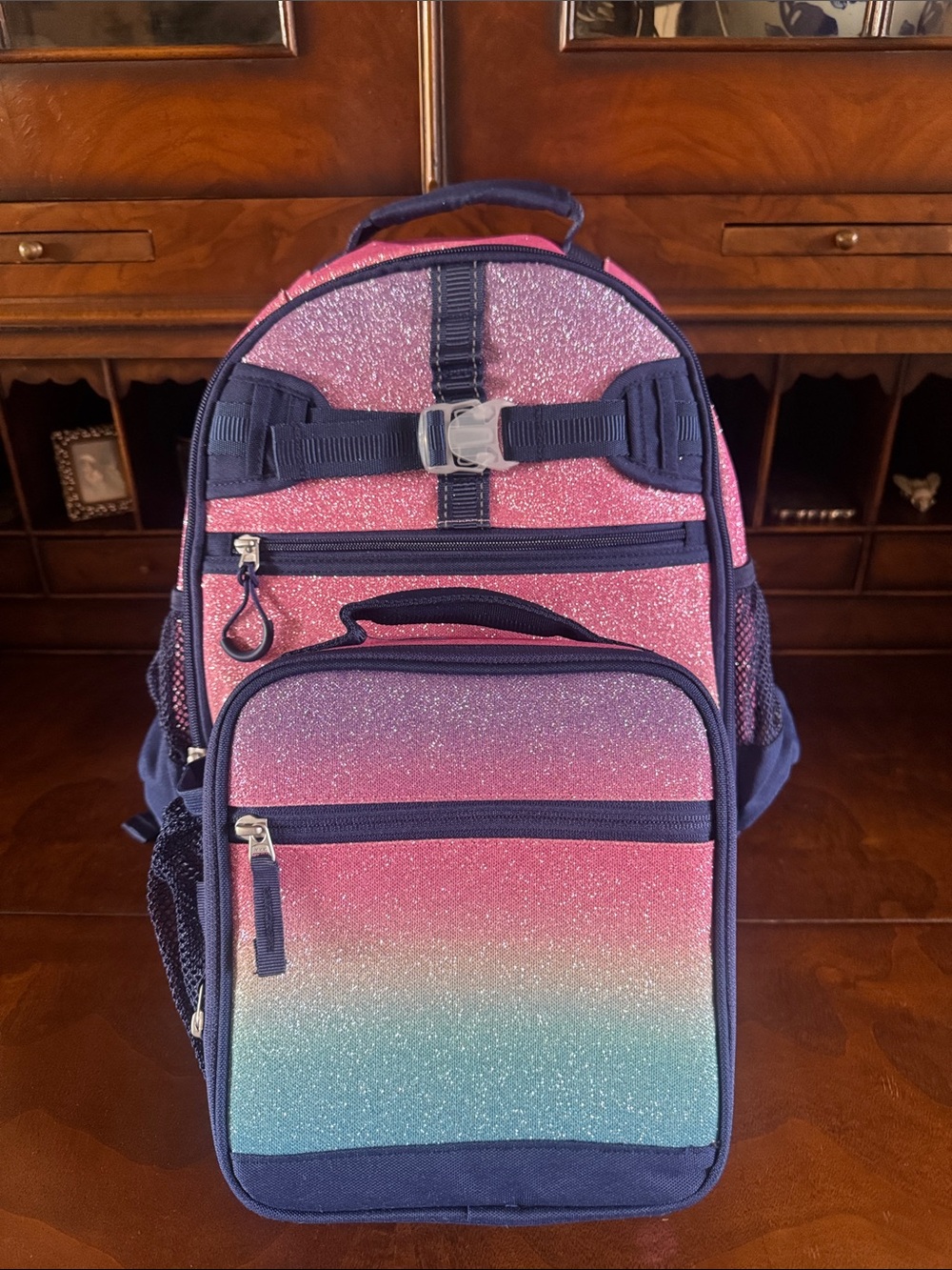 Pottery Barn Kids Rainbow Ombre Glitter Mackenzie Backpack and Matching Lunchbox